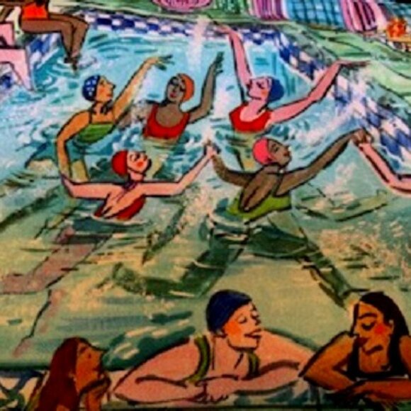 NEW Estee Lauder Cosmetic Makeup Bag Swimmers in Pool Charm Zip 10 x 2.5 x 6 in - Picture 6 of 8